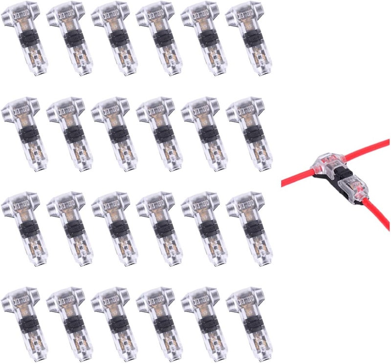Brightfour Low Voltage Solderless T Tap Wire Connectors, 24 Pack 3 Way Connectors for 24-20 AWG Wires, Vehicle/Audio/Video/Lighting & Automotive - Image 1